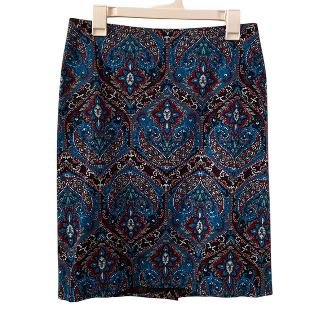 Talbots Skirt Paisley Floral Print Turquoise Burgundy Black Greens Lined SZ 10P